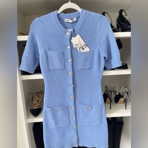 NWT GLOD BUTTON MINI KNIT DRESS BLUE  SIZE Small - Picture 12 of 14